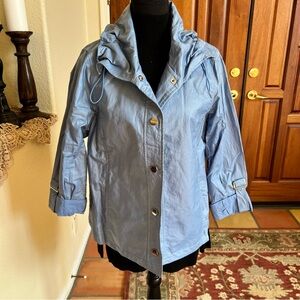 Spanner Women Rain Jacket L Blue Utility Rain Coastal Modern Ramie Cotton Sz 12